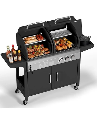 Xo 24000 Btu Propane + Charcoal Dual Fuel Grill Combo with Side Burner, for Backyard Patio, Outdoor Bbq
