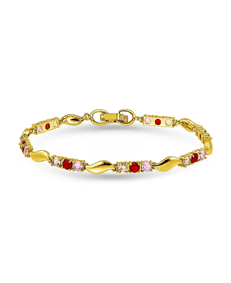 Macy's Round Pink, Champagne, Red Cubic Zirconia and Polish "S" Shape Bracelet