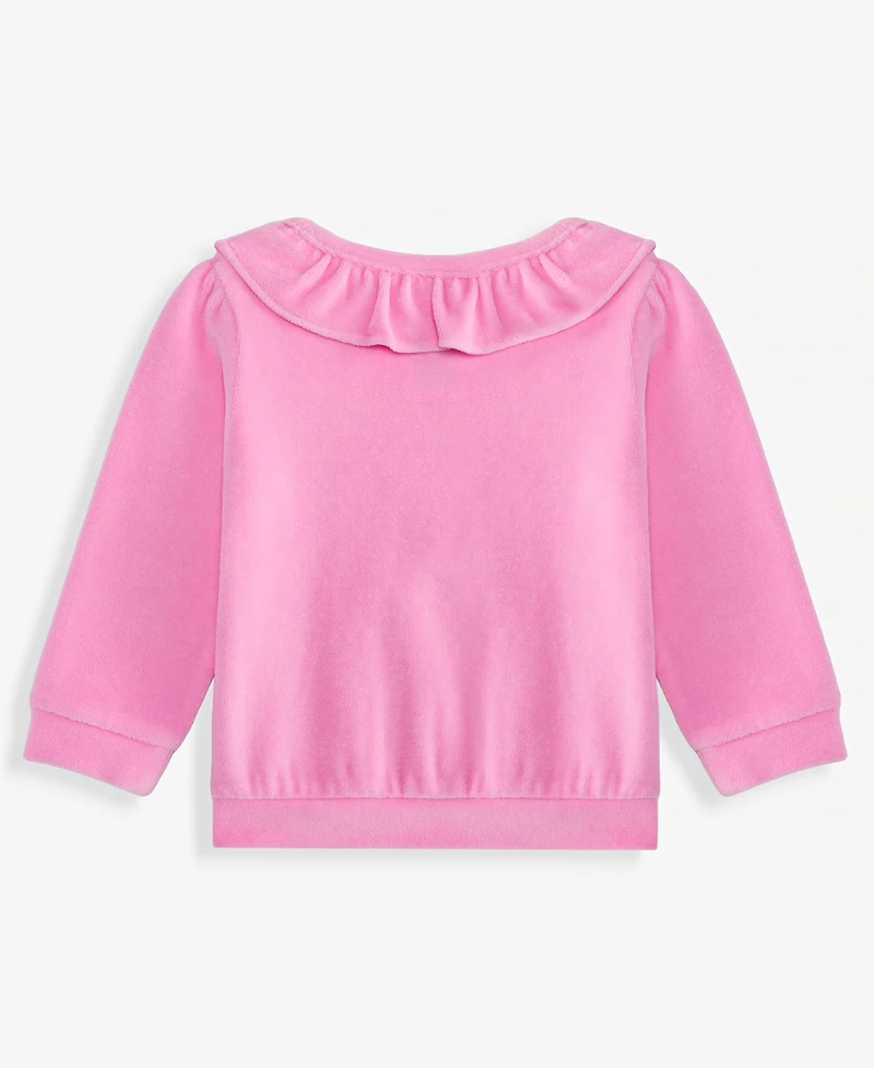 First Impressions Baby Girls Long-Sleeve Ruffle-Neck Velour Top, Macy's Exclusive