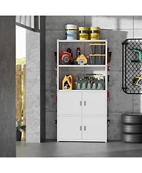 5-Shelf Heavy-Duty Garage Storage Shelving w/ Lower Cabinet and Side Pegboards, White (35 in. W x 71.1 in. H x 15.7 in. D