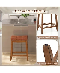 Slickblue Pu Leather Saddle Seat Bar Stools Set of 2 Upholstered Counter Chairs