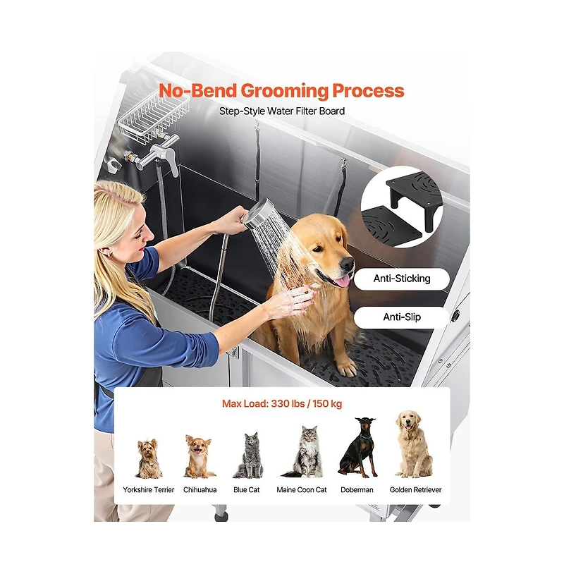 Ruie Stainless Steel Dog Washing Station 50 inch Pet Grooming Tub with Ramp