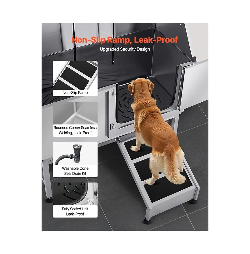 Ruie Stainless Steel Dog Washing Station 62 inch Pet Grooming Tub Hot Cold Faucet