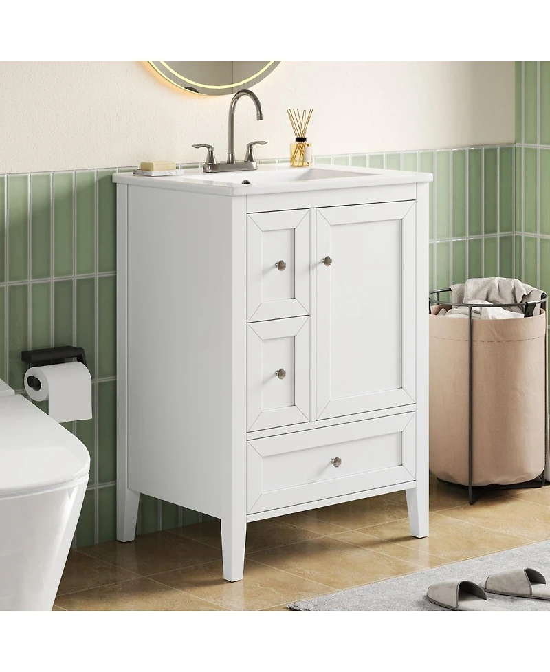 Sillysis Bathroom Vanity with Sink,Freestanding Storage Cabinet, Soft Close Drawers and Door, Solid Wood Legs