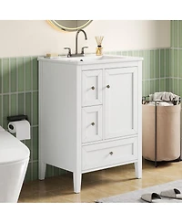 Sillysis Bathroom Vanity with Sink,Freestanding Storage Cabinet, Soft Close Drawers and Door, Solid Wood Legs