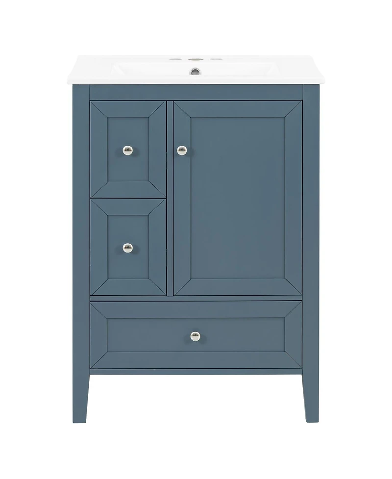 Sillysis Bathroom Vanity with Sink,Freestanding Storage Cabinet, Soft Close Drawers and Door, Solid Wood Legs