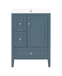 Sillysis Bathroom Vanity with Sink,Freestanding Storage Cabinet, Soft Close Drawers and Door, Solid Wood Legs
