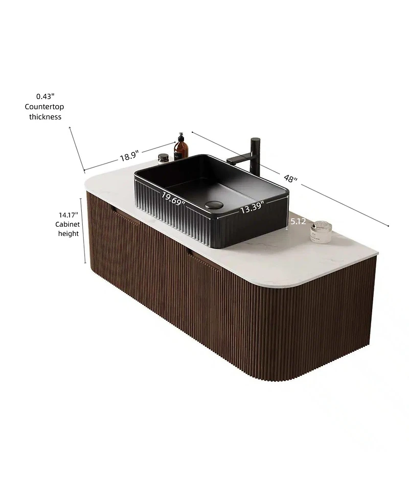 Sillysis Wall Mounted Bathroom Vanity with Ceramic Sink,Plywood Cabinet, Soft Close Drawer, Pre-assembled