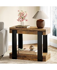 Slickblue Farmhouse Side Table with Open Storage Shelf and Rustic Design
