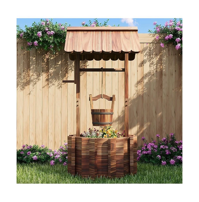 Aoxun 22-Inch Cedar Wood Flower Pot in with Carbonized Finish, Rustic Garden Decor