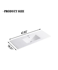 Sillysis 47.8 Inch Ceramic Bathroom Sink Top, Rectangular Vanity Basin, Smooth Easy-Clean Countertop for Single Vanity