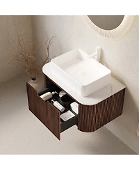 Sillysis Wall Mounted Bathroom Vanity with Ceramic Sink, Plywood Cabinet, Soft Close Drawer