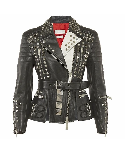 Pre-Owned Alexander Mcqueen Women's Leather Studded Biker Jacket