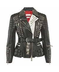 Pre-Owned Alexander Mcqueen Women's Leather Studded Biker Jacket