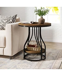 Slickblue 2 Tier Round End Table with Metal Frame for Living Room