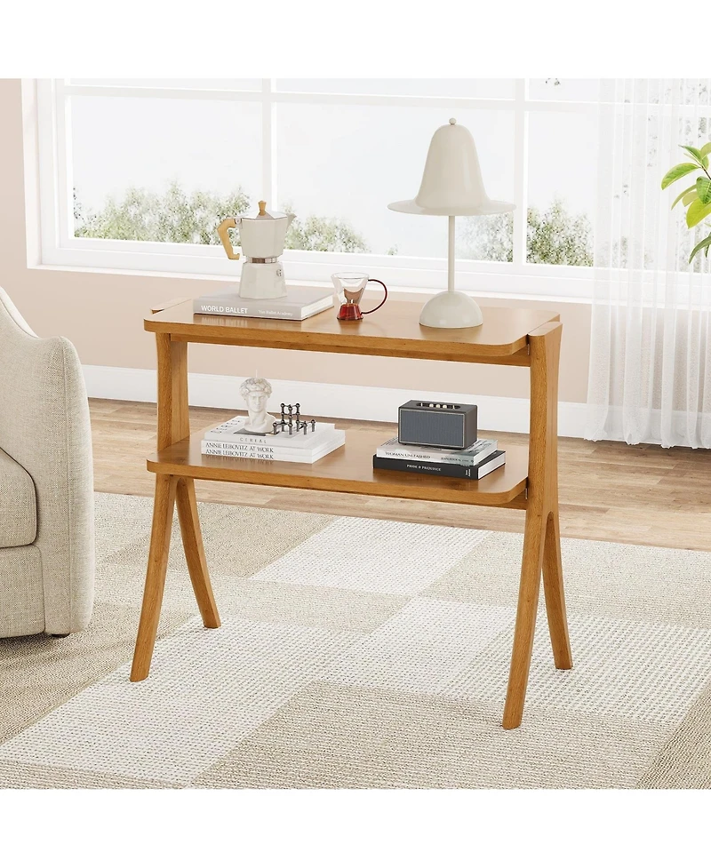 Slickblue Farmhouse Wood End Table 2-Tier Side with Storage Shelf for Living Room