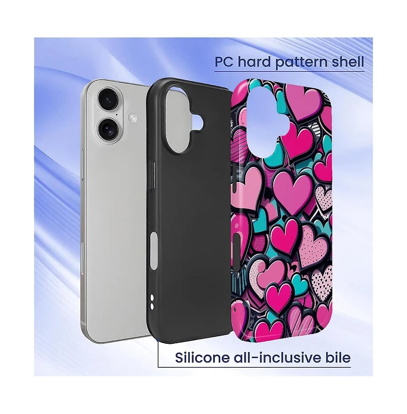 Gonez Case for iPhone 17, 2-in-1 Dual-Layer Shockproof Protection, Cute Heart Print Glossy