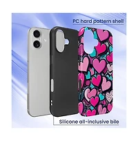 Gonez Case for iPhone 17, 2-in-1 Dual-Layer Shockproof Protection, Cute Heart Print Glossy