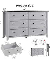 gaomon 6 Drawer Dresser For Bedroom, 54" Wide Large Dresser With Deep Drawers And Metal Knobs, Modern Wooden Chests Of Drawers