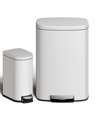 gaomon 13 Gal+2.6 Gal Stainless Steel Step-On Garbage Bin Combo Set, Kitchen Trash Can for Kitchen, White