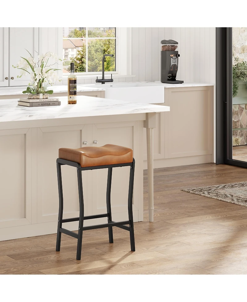 gaomon Counter Height Bar Stools Set of 1, Barstools with Thick Padded Seat, Metal Frame and Footrest, Faux Leather Saddle Stools for Kitchen