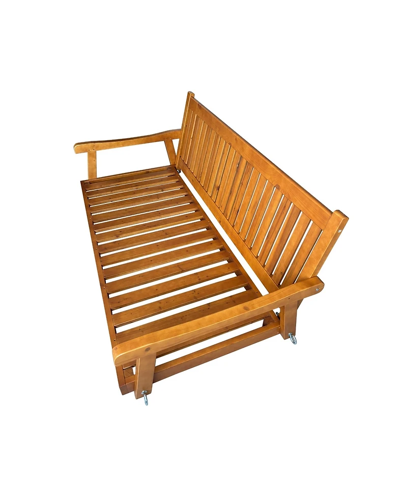 Innovaze 6 Feet Wooden Porch Swing Bed with Thick Cushion – Outdoor Hanging Daybed for Patio or Porch, Solid Fir Wood Frame, Weather-Resistan