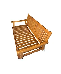 Innovaze 6 Feet Wooden Porch Swing Bed with Thick Cushion – Outdoor Hanging Daybed for Patio or Porch, Solid Fir Wood Frame, Weather-Resistan