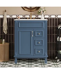 Busdays 24 Inch Bathroom Vanity with Ceramic Sink Small Cabinet Modern with 2 Drawers and Adjustable Shelf