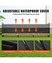 Cozito Firewood Rack with Water-Resistant Cover, 150 x 14 x 46 in Outdoor Holder, 1/2 Cord