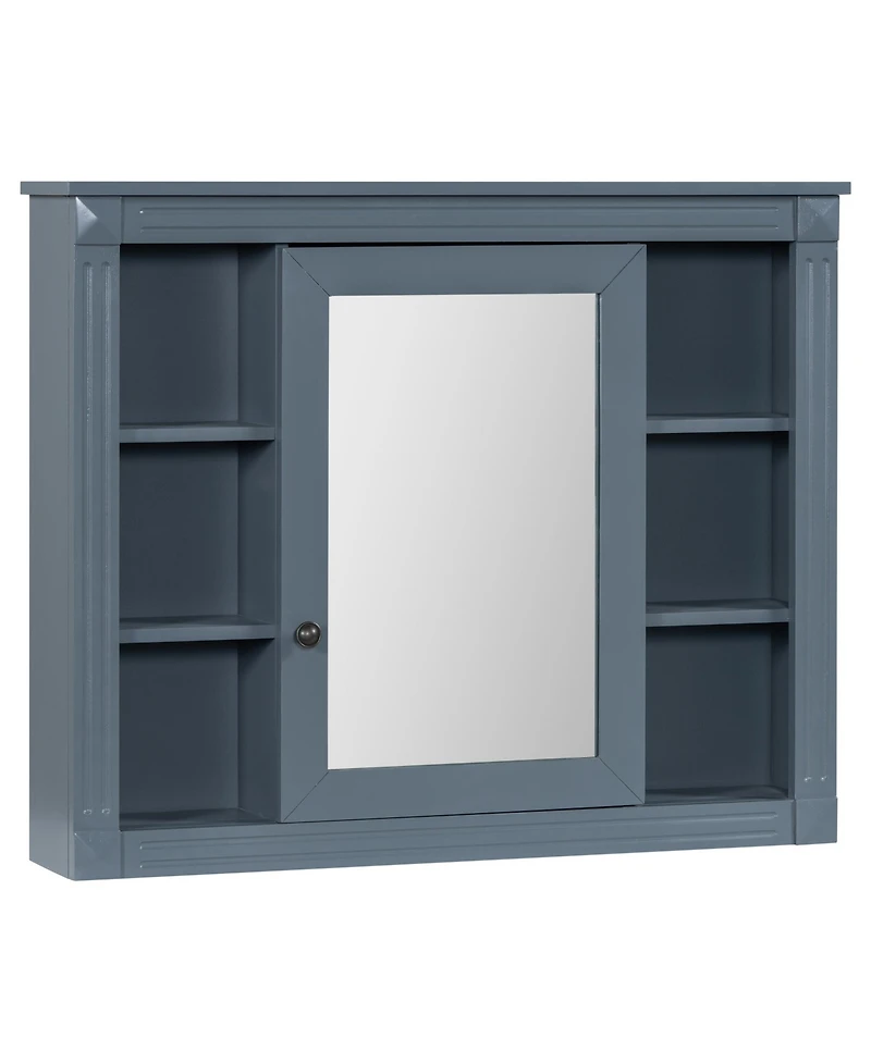 Phying Modern Wall Mounted Bathroom Storage Cabinet Mirror Medicine Cabinet with Mirror Door and 6 Open Shelves Space Saving Bathroom Wall Organizer