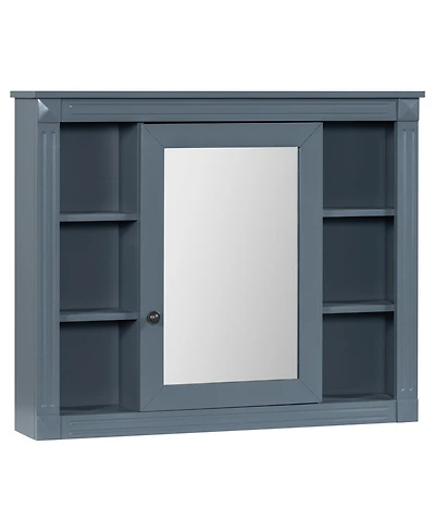 Phying Modern Wall Mounted Bathroom Storage Cabinet Mirror Medicine Cabinet with Mirror Door and 6 Open Shelves Space Saving Bathroom Wall Organizer