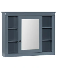 Phying Modern Wall Mounted Bathroom Storage Cabinet Mirror Medicine Cabinet with Mirror Door and 6 Open Shelves Space Saving Bathroom Wall Organizer