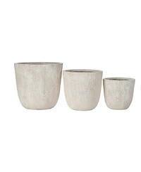 Asagikoiai3-Piece Mgo Outdoor Planter Set with Drainage, Crackle Stone Pots for Garden and Patio