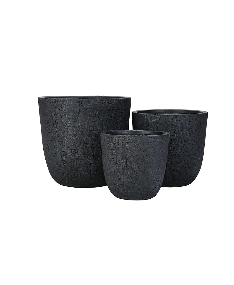 Asagikoiai3-Piece Mgo Outdoor Planter Set with Drainage, Crackle Stone Pots for Garden and Patio