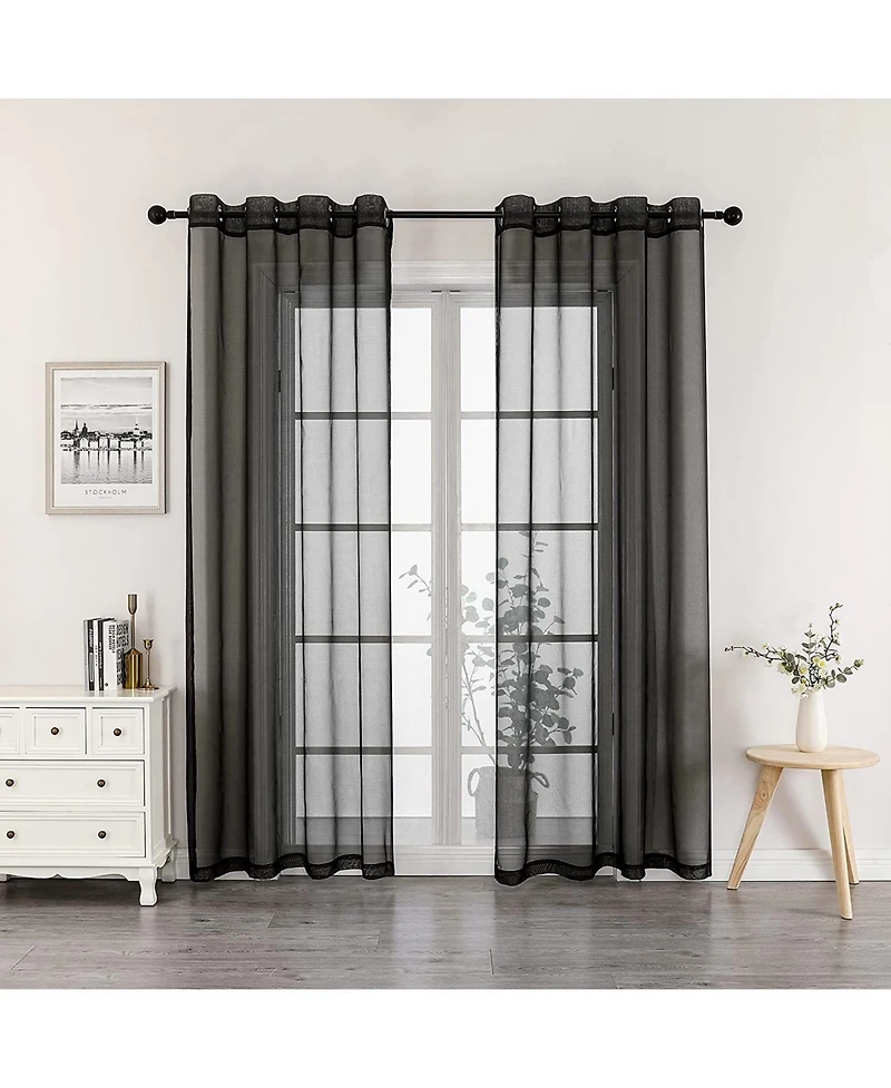 Kate Aurora 2 Piece Extra Long Grommet Top Sheer Voile Window Curtain Pair