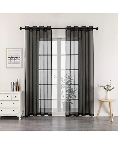 Kate Aurora 2 Piece Extra Long Grommet Top Sheer Voile Window Curtain Pair