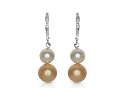 Genevive Timeless Gold Plated Cz Pave and Pearl Drop Earrings