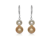 Genevive Timeless Gold Plated Cz Pave and Pearl Drop Earrings