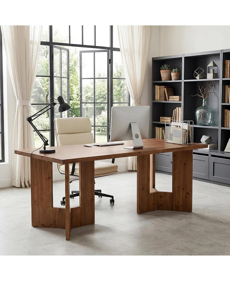 Tribesigns Solid Wood Office Desk, 63 inch Long Large Wood Desks, Farmhouse Executive Computer Desk, Home Office Workstaticon