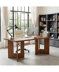 Tribesigns Solid Wood Office Desk, 63 inch Long Large Wood Desks, Farmhouse Executive Computer Desk, Home Office Workstaticon