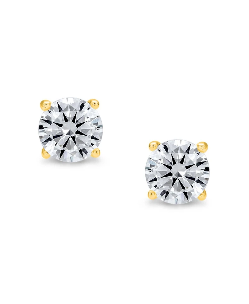 Bling Jewelry Round Cz Solitaire Stud Earrings in Gold Plated Sterling Silver 5-10MM