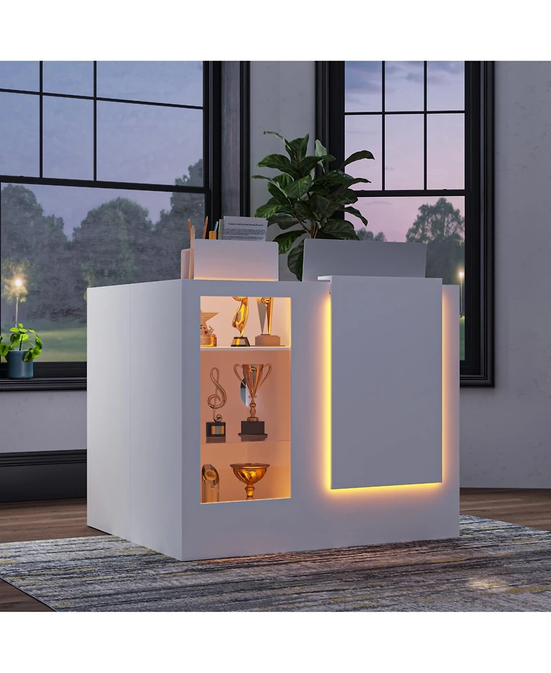 Homsee Modern Corner Display Console - Tempered Glass Led Light Kit Engineered Wood