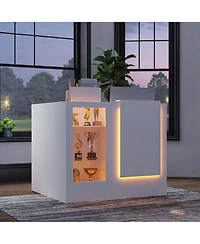 Homsee Modern Corner Display Console - Tempered Glass Led Light Kit Engineered Wood