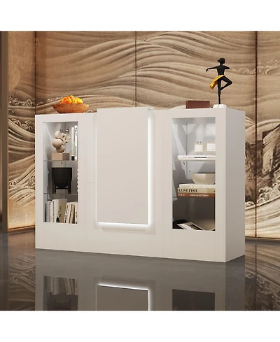 Homsee Modern 59 Inch Display Console - Tempered Glass Led Light Kit Engineered Wood