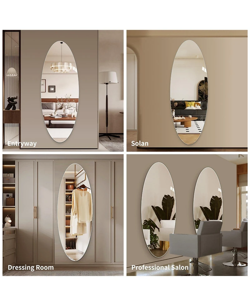 Phying Oval Full Length Wall Mounted Mirror Copper Free Glass Hd Clear Reflection Moisture Resistant Mirror for Entryway Bedroom Salon