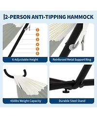 GarveeLife Heavy Duty Double Hammock with Steel Stand - 2 Person Outdoor Hammock, Portable, Space-Saving, 450 lbs Capacity, with Carry Bag