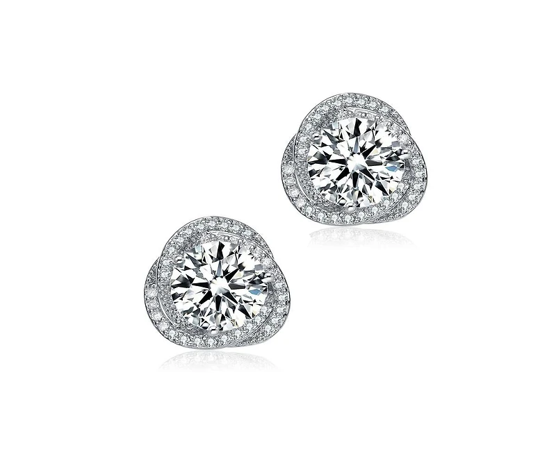 Rachel Glauber Dainty Gold Plated Radiant Cz Knot Stud Earrings