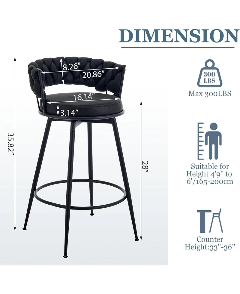 Dyhome Set of 2 28 Inch Bar Stools, 360degree(s) Swivel Modern Counter Height Stools