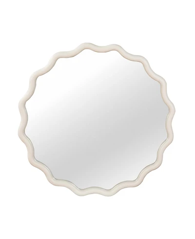 Phying Wavy Round Solid Wood Frame Mirror 24 Inch White Modern Decorative Mirror For Home Bedroom Entryway Bathroom Living Room Wall Decor