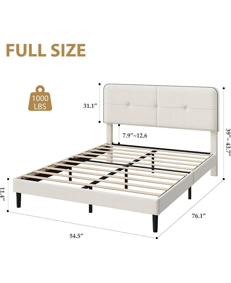 homfan Bed Frame Upholstered Platform with Adjustable Headboard Velvet Metal Support No Box Spring Needed